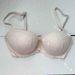 PINK Victoria's Secret White Lace Demi 34DD Push-Up Bra